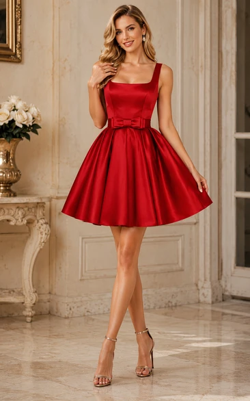 Ball Gown Sleeveless Satin Open Back Tea-length Homecoming Dress