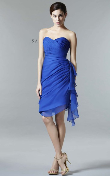 Pencil Short Sleeveless Sweetheart Criss-Cross Chiffon Bridesmaid Dress
