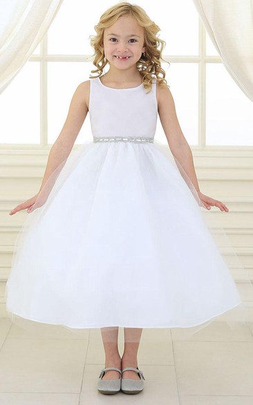 Beaded Tulle&Satin Flower Girl Dress