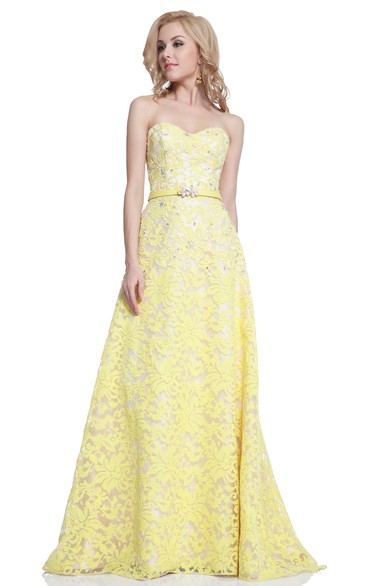 A-Line Maxi Sweetheart Sleeveless Lace Low-V Back Dress