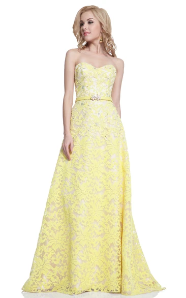 A-Line Maxi Sweetheart Sleeveless Lace Low-V Back Dress