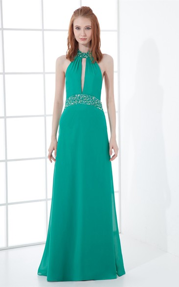 Enchanting Sheath Halter Sleeveless Beaded Special Occasion Dresses