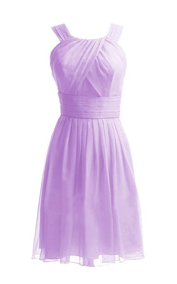 Straps Scoop Ruched A-line Gown With Keyhole Back