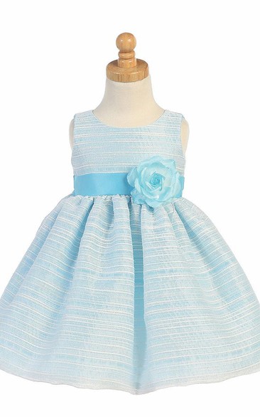 Tea-Length Tiered Organza&Satin Flower Girl Dress