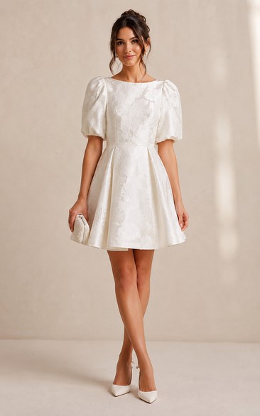 White Puff Sleeve A-Line Mini Dress with Bow