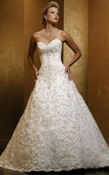 A-Line Sweetheart Long Satin Wedding Dress With Embroidery And Corset Back