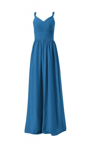 Sleeveless V-neck Ruched Sash Long Pleated Chiffon Dress