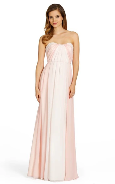 Strapless Floor-Length Ruched Chiffon Bridesmaid Dress With V Back