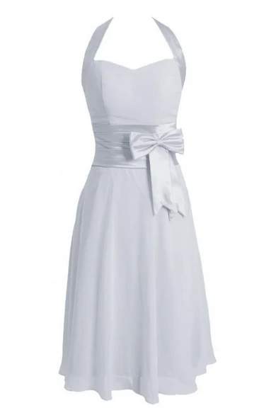 Halter Short Chiffon Dress With Bow Tie