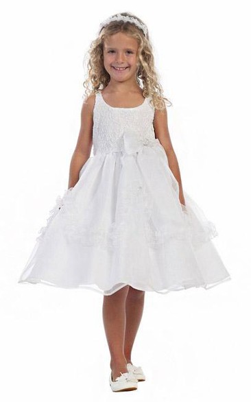 Split Split-Front Beaded Organza Flower Girl Dress With Sash