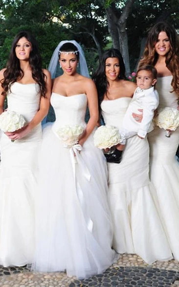 Elegant Tulle Mermaid White Bridesmaid Dress Sweetheart Sleeveless