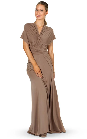 Poet Sleeve V-Neck Ruched Chiffon Convertible Bridesmaid Dress