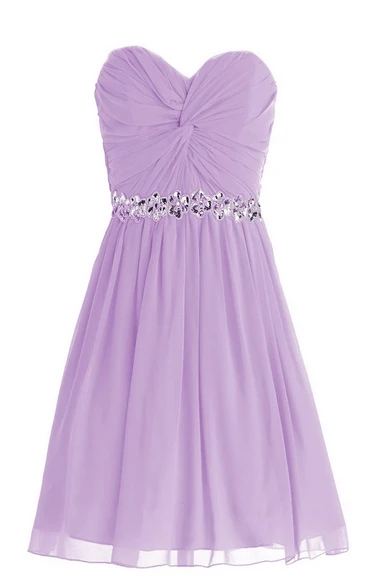 Delicate Sweetheart Drapped Short Dress With Sequined Band