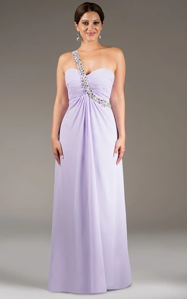 Crystal-Sash Single Strap A-Line Chiffon Long Bridesmaid Dress