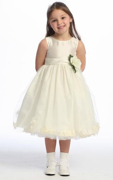 Tea-Length Floral Tulle Flower Girl Dress
