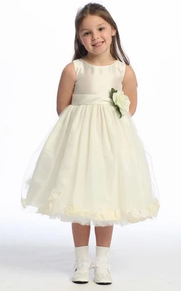 Tea-Length Floral Tulle Flower Girl Dress