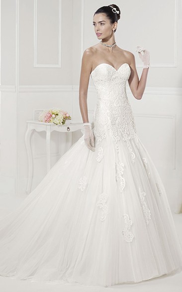 Sweetheart Tulle Mermaid Bridal Gown With Removable Lace Cap Sleeves