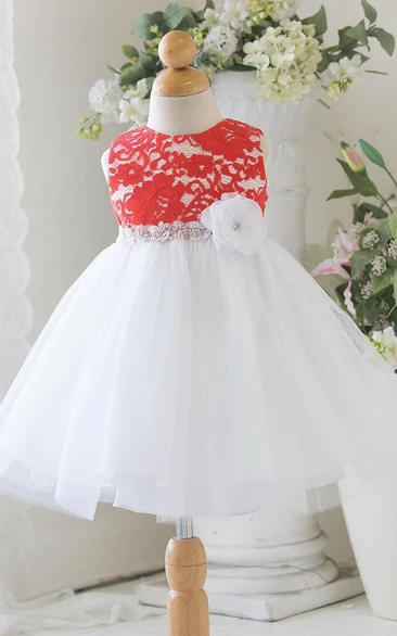Floral Tiered Tulle&Lace Flower Girl Dress