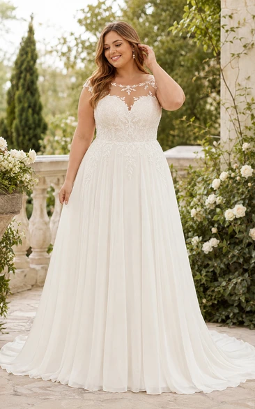 Plus Size Brautkleid in A-Linie mit hohem Kragen, kurzen Ärmeln und Spitze, V-Ausschnitt am Rücken