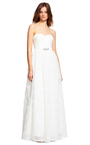 Floor-Length A-Line Strapless Beaded Organza Bridesmaid Dress