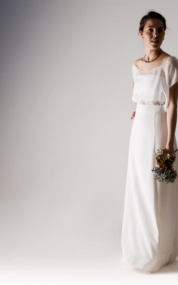 Chiffon A-Line Short Sleeve Two Piece Dress With Scoop Neck