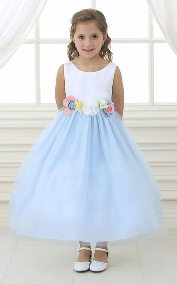 Tiered Tulle&Satin Flower Girl Dress