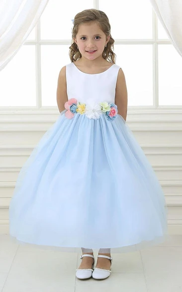 Tiered Tulle&Satin Flower Girl Dress