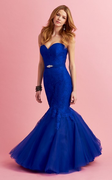Mermaid Maxi Sweetheart Sleeveless Lace Tulle Dress With Appliques