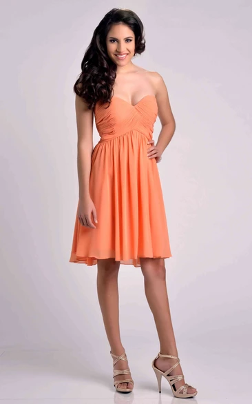 Knee Length Empire Sweetheart Chiffon Bridesmaid Dress With Pleats
