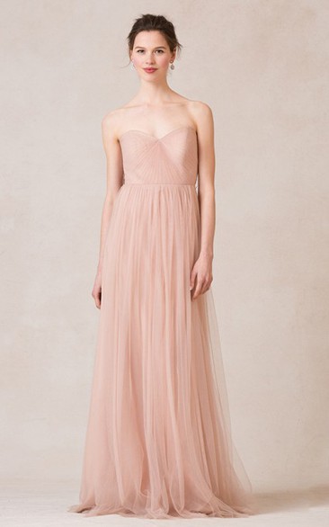 Sleeveless Criss-Cross Sweetheart Tulle Bridesmaid Dress With Straps