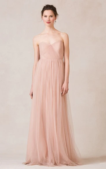 Sleeveless Criss-Cross Sweetheart Tulle Bridesmaid Dress With Straps