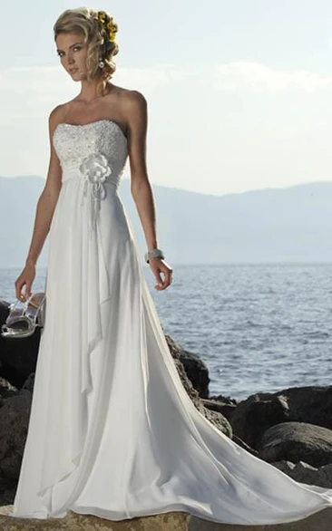 Beautiful Strapless A-Line Beach Chiffon Simple Wedding Dress
