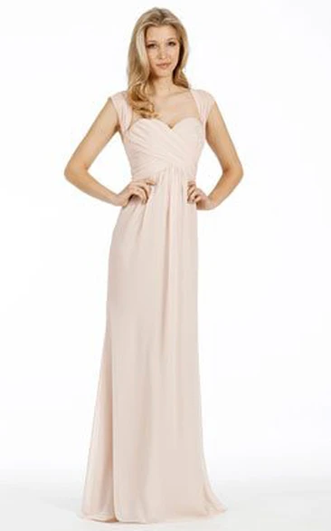 Criss-Cross Sweetheart Cap Sleeve Chiffon Bridesmaid Dress With Straps
