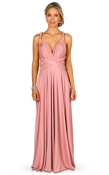 Maxi Sleeveless Strapped Satin Chiffon Convertible Bridesmaid Dress With Ruching