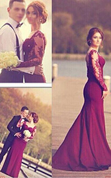 Gorgeous Long Sleeves Lace Appliques Evening Dress Mermaid Floor-Length