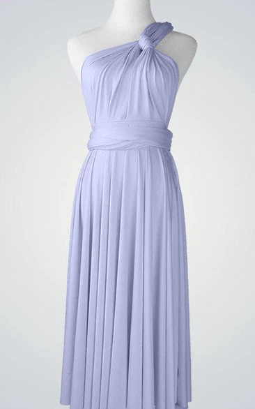 One Shoulder Pleated A-line Jersey Knee Length Dress With Bandage