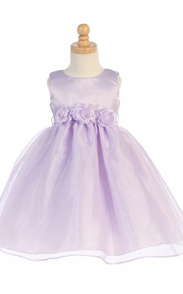 Tea-Length Tiered Sleeveless Organza&Satin Flower Girl Dress