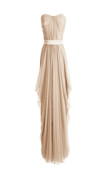 Strapless Asymmetrical Chiffon Gown With Pleats