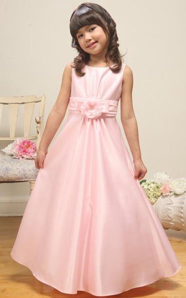 Ankle-Length Floral Floral Satin Flower Girl Dress