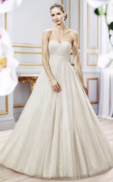 Ball Gown Sweetheart Long Tulle Wedding Dress With Pleats