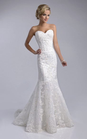 Lace Fit And Flare Lace-Up Back Wedding Dress With Sweetheart Neckline