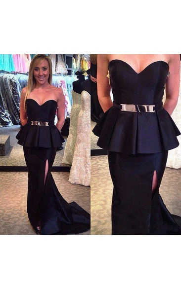 Sexy Sweartheart Ruffles Mermaid Prom Dress Front Split