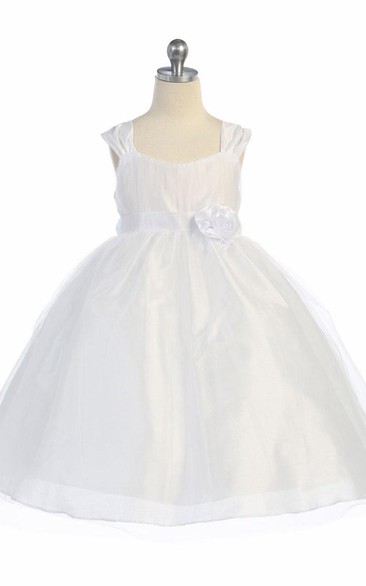Straps Tea-Length Empire Tiered Tulle Flower Girl Dress