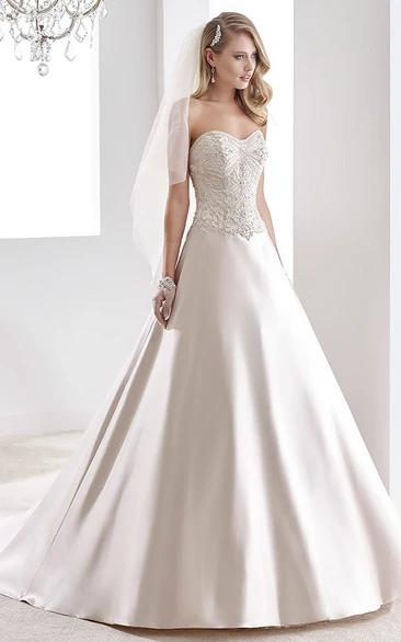 Sweetheart A-Line Stain Gown With Beaded Bodice And Lace-Up Back