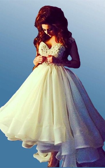 Sexy Off-the-shoulder Hi-Lo Princess Prom Dress Ruffles Crystals