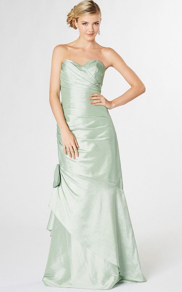Long Sweetheart Ruched Taffeta Bridesmaid Dress With Draping And Corset Back