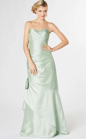 Long Sweetheart Ruched Taffeta Bridesmaid Dress With Draping And Corset Back