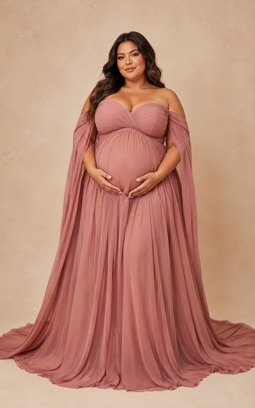 Dusty Rose Plus Size Off-the-shoulder Maternity Dress