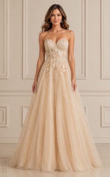 Champagne Strapless Ball Gown Wedding Dress