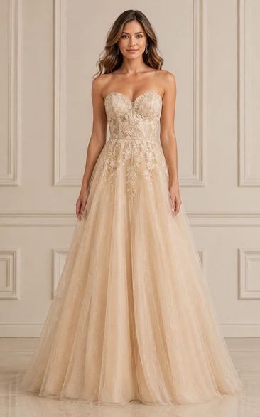 Champagne Strapless Ball Gown Wedding Dress